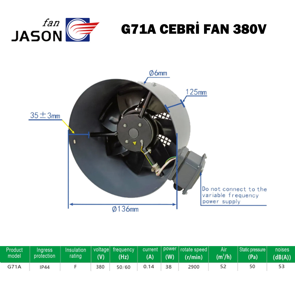 JASON FAN G-71A 380V AC TRİFAZE MOTOR SOĞUTMA CEBRİ FAN