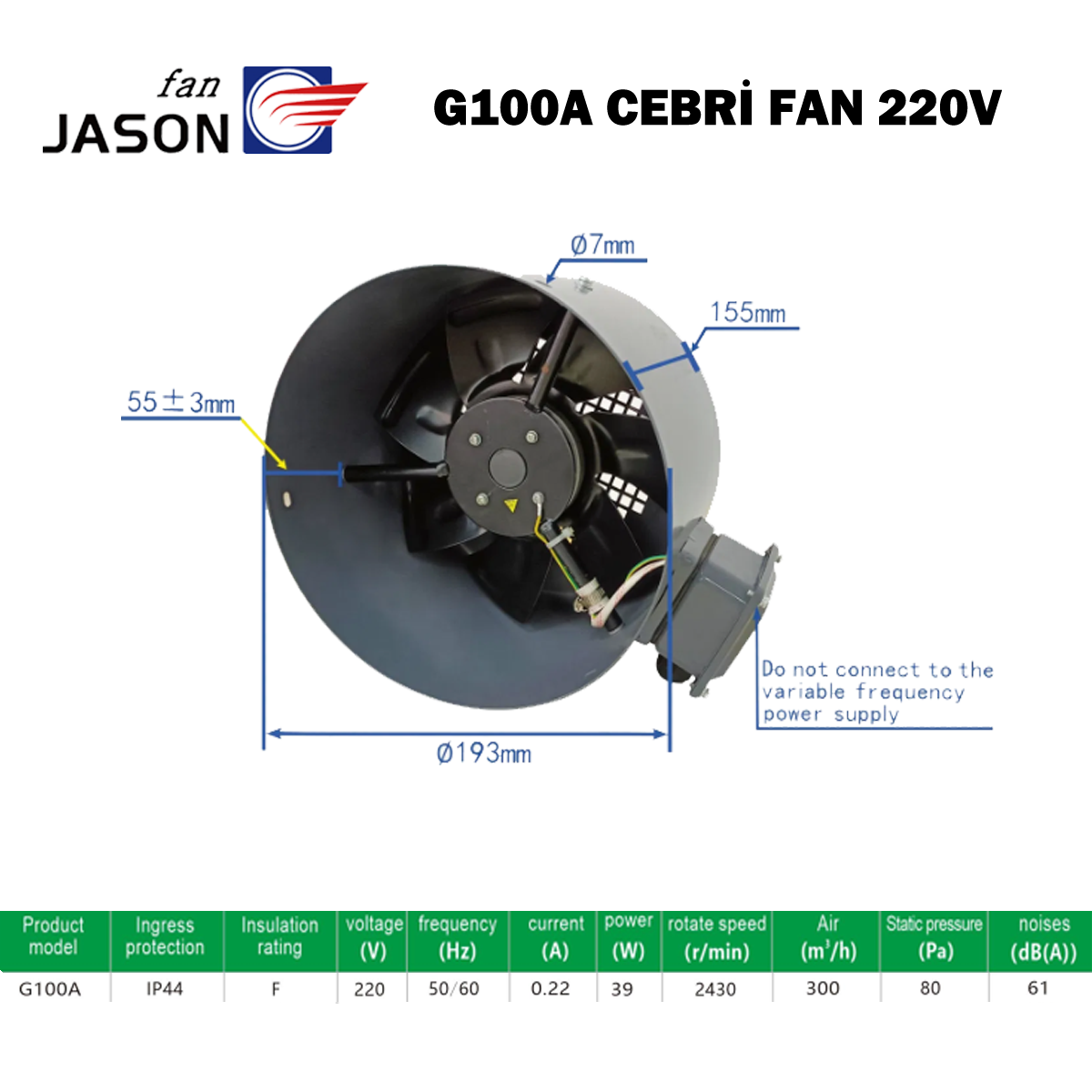 JASON FAN G-100A 220V AC MONAFAZE MOTOR SOĞUTMA CEBRİ FAN