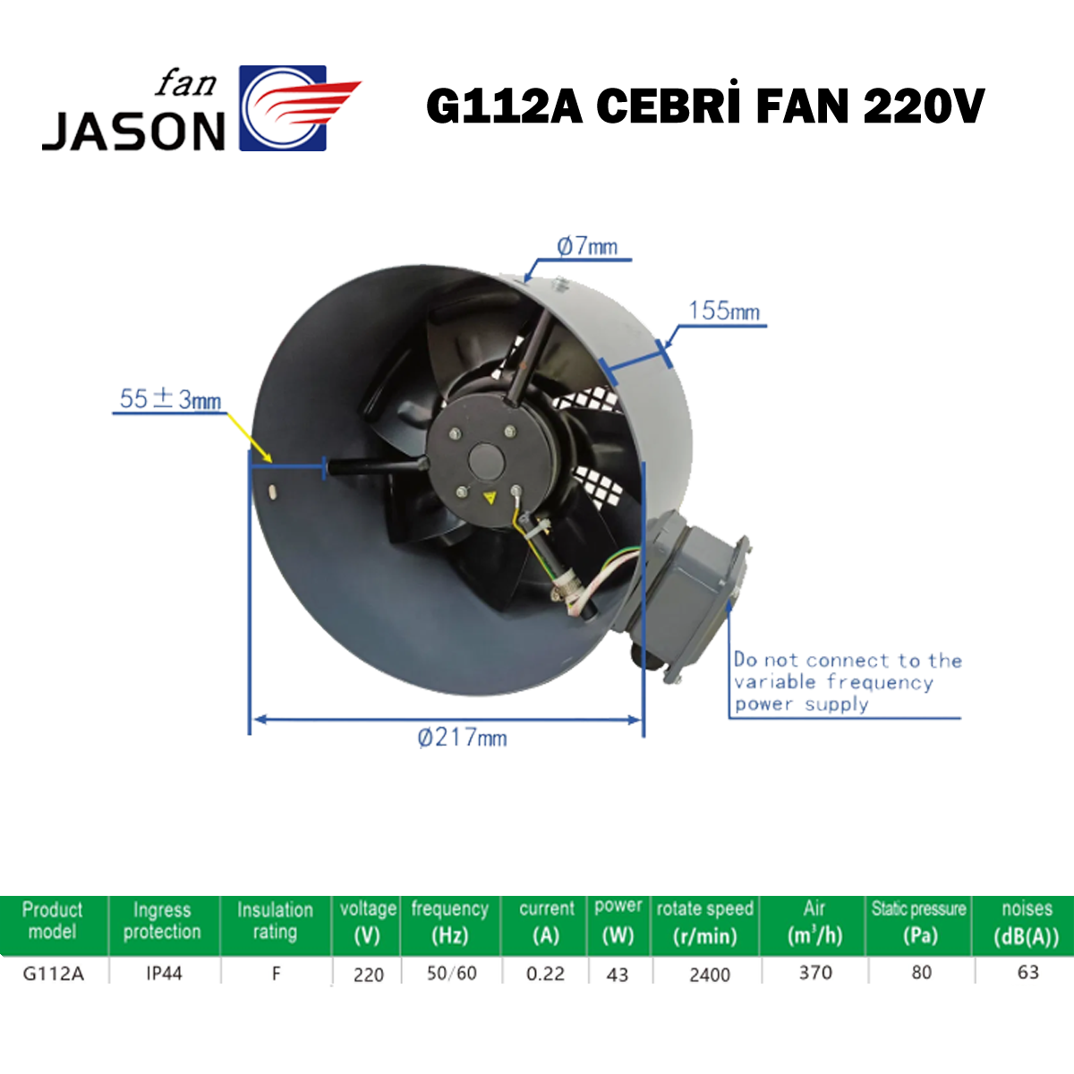 JASON FAN G-112A 220V AC MONAFAZE MOTOR SOĞUTMA CEBRİ FAN
