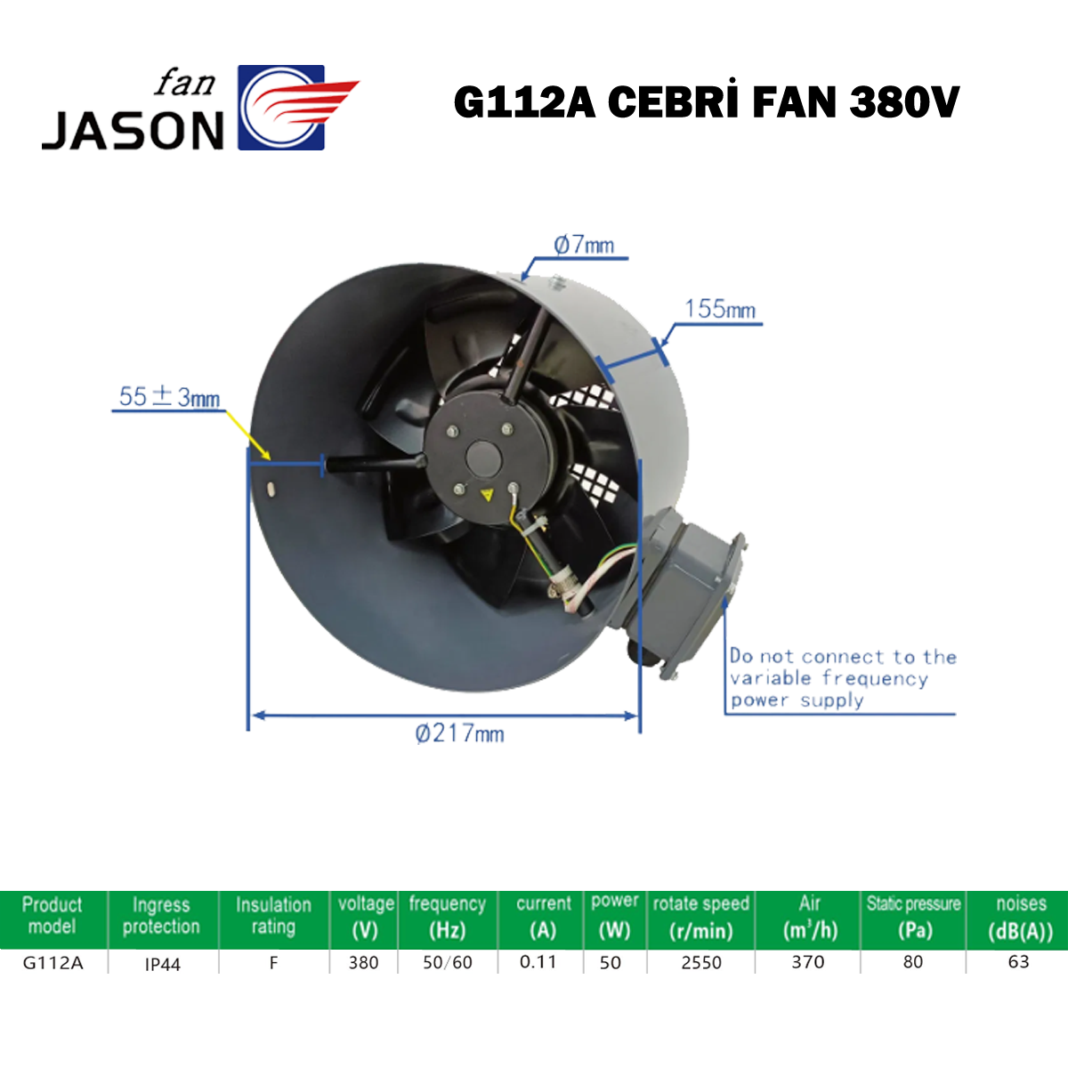 JASON FAN G-112A 380V AC MONAFAZE MOTOR SOĞUTMA CEBRİ FAN