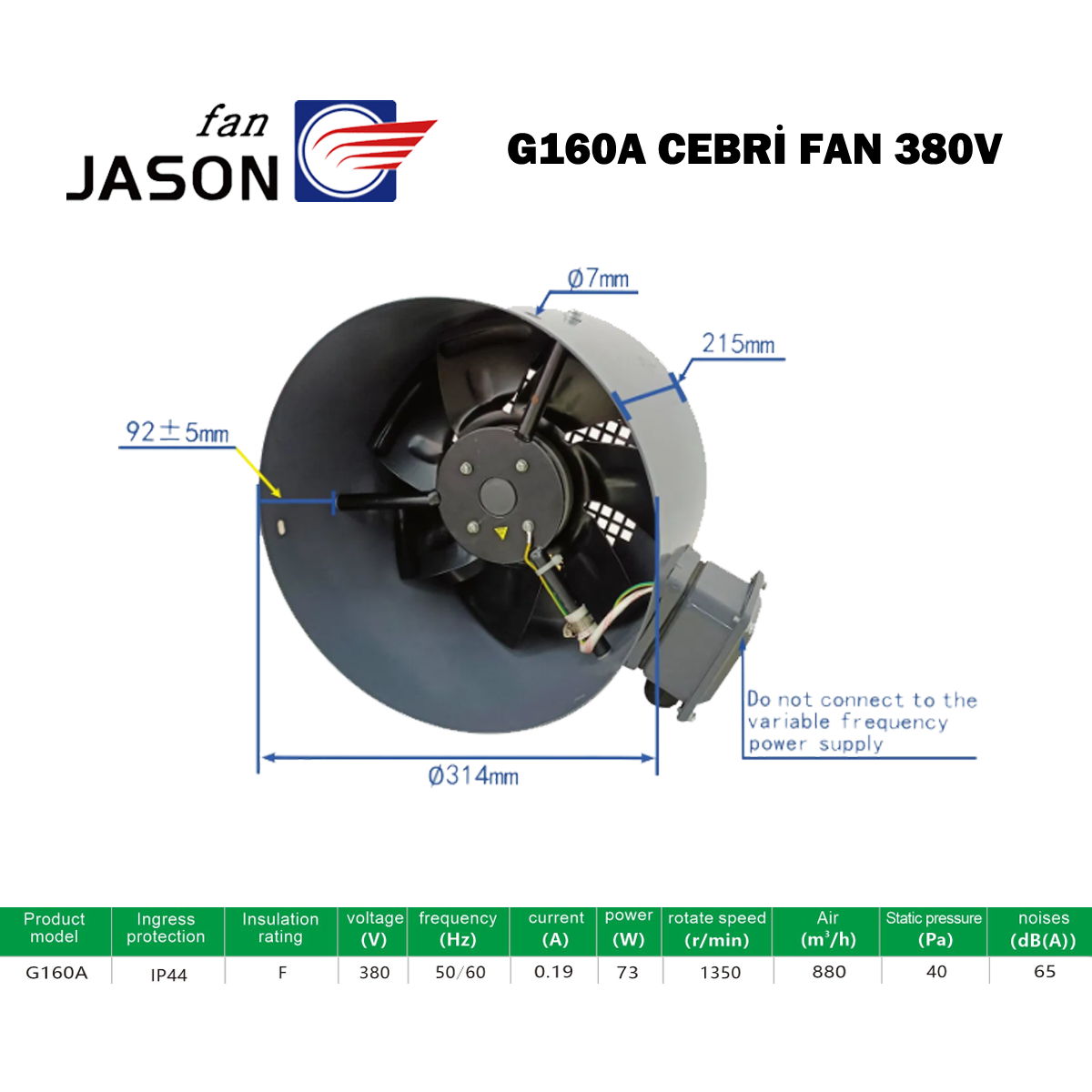 JASON FAN G-160A 380V AC TRİFAZE MOTOR SOĞUTMA CEBRİ FAN