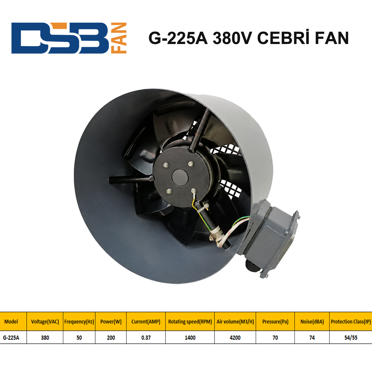 DSB FAN G-225A 380V TRİFAZE MOTOR SOĞUTMA CEBRİ FAN